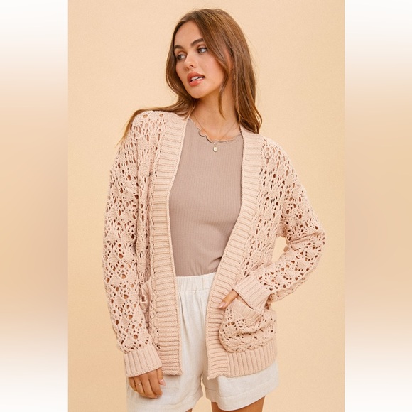 Hem & Thread Beige Open Knit Cardigan - Picture 3 of 7